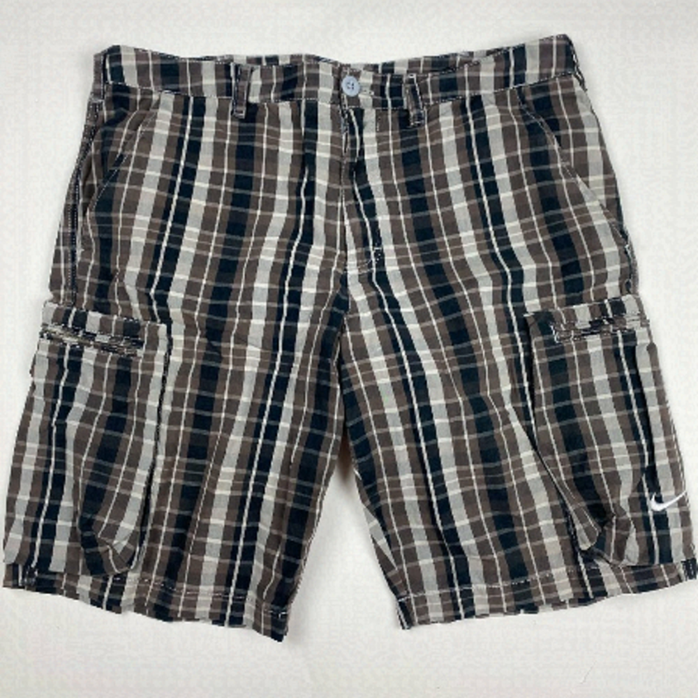 Nike Brown Black White Plaid Cargo Shorts